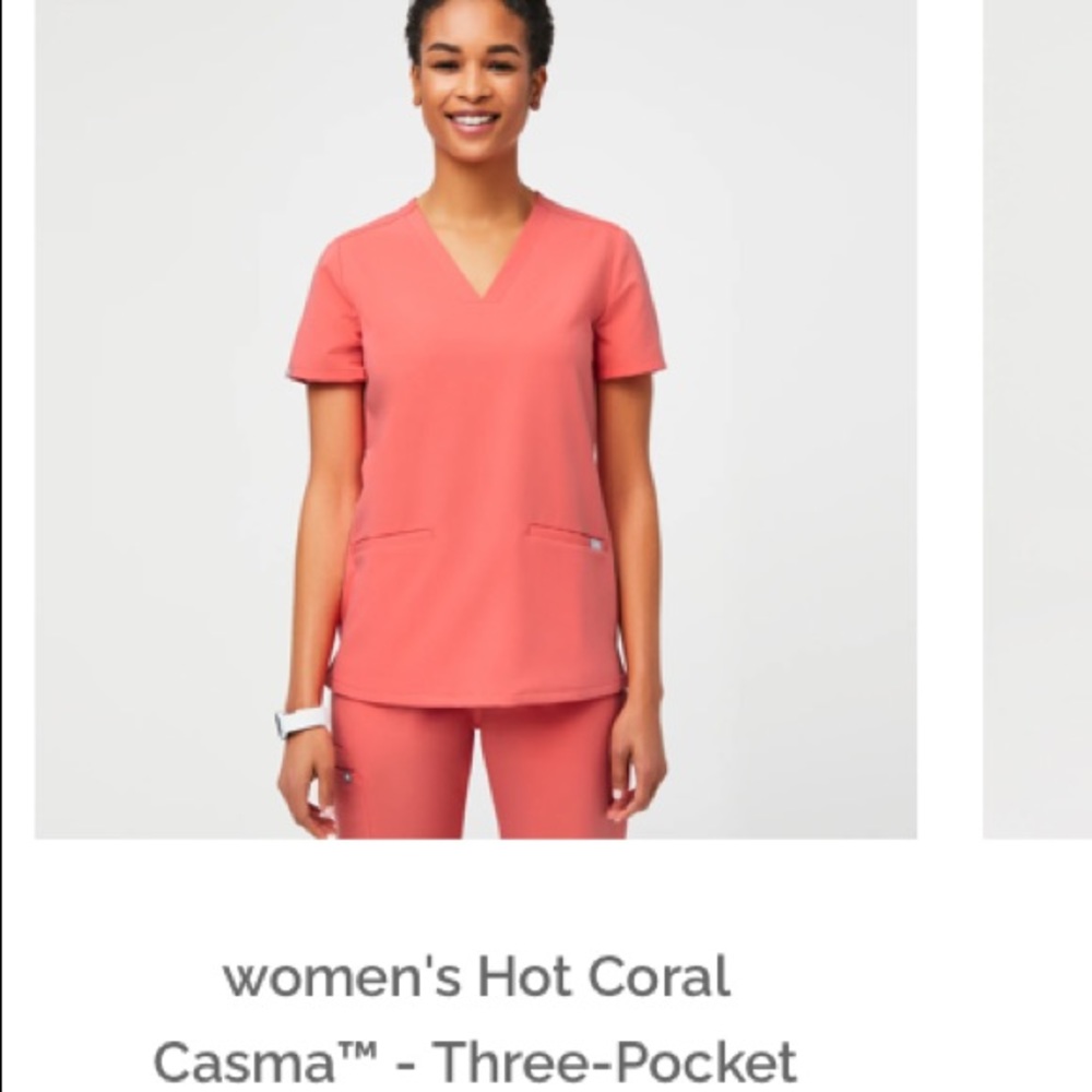 Figs Hot Coral Casma Scrub Top Size: L NWT